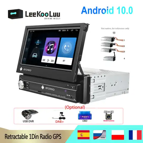 Автомагнитола LeeKooLuu, 1 Din, Android 10,0, GPS-навигация, 7-дюймовый выдвижной экран, Wi-Fi, Bluetooth, мультимедийный плеер без DVD