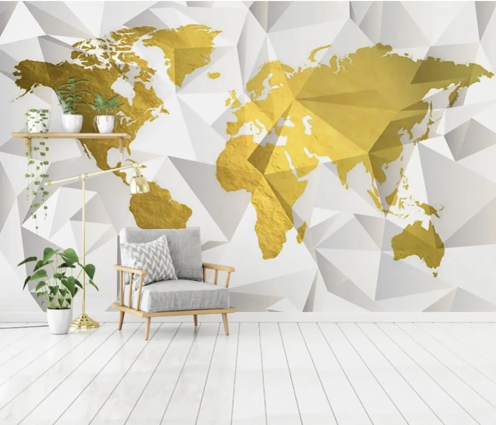 

Drop Shipping Custom Wallpaper Modern Minimalist Gold Foil Map 3D Geometric Background Wall Decorative Mural For Office Wall