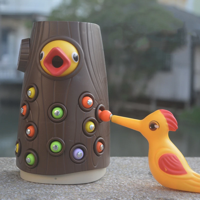 

New Woodpecker Magnetic Catch The Worm Toy Parent-children Animal Feeding Game Preschool Educate Fishing Toys For Baby Blocks