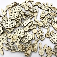 300pcs laser cut wooden happy easter rabbit eggs wooden craft decor party diy handcraft wood chips natural hanging ornaments