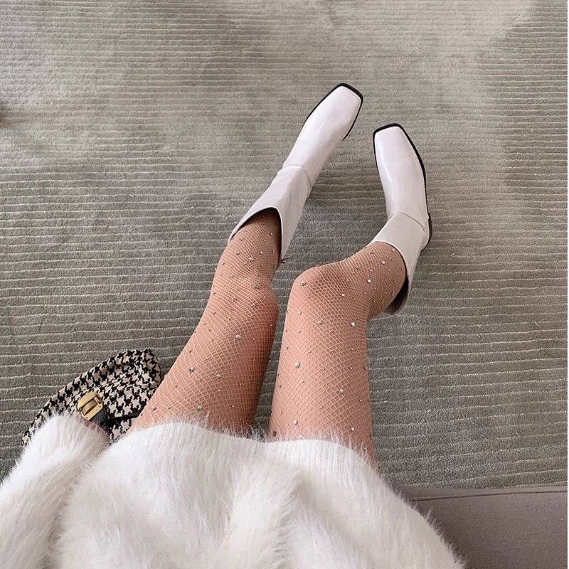 

2021 Sexy Women's Diamond Fishnet Tights Fashion Women Black Sexy Pantyhose Elastic Rhinestone Shiny Pantyhose Collant Hosiery