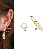 1pc colorful gold oil leaf pendnet hoops earrings for women ring ear buckle drop dangel earring piercing cartilage jewelry
