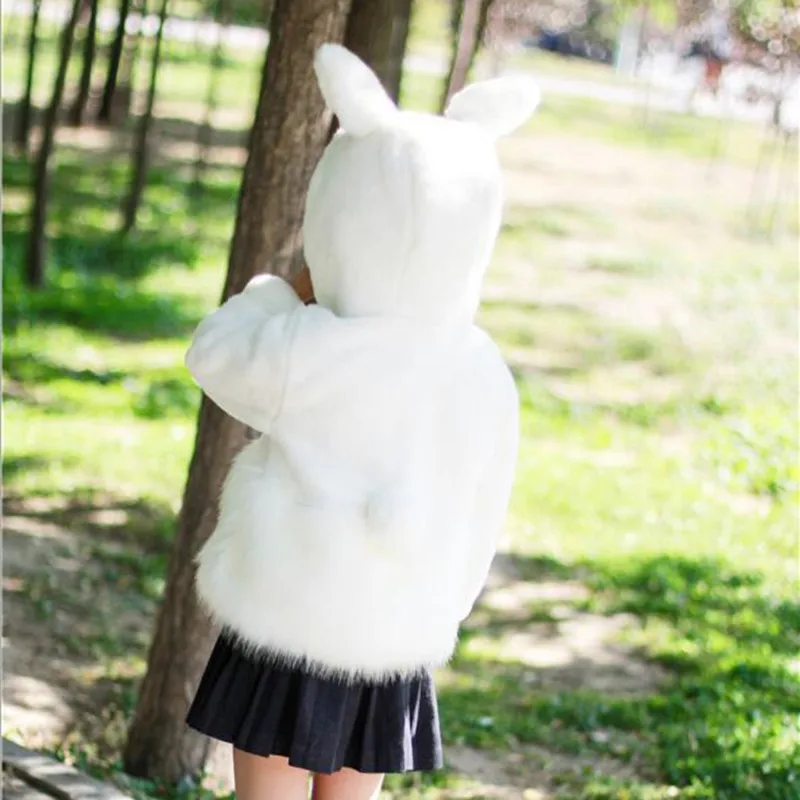 Winter New Children's Cotton Faux Fur Coat Korean Boys And Girls Baby Rabbit Ears Hooded Imitation Long Overcoat | Детская одежда и