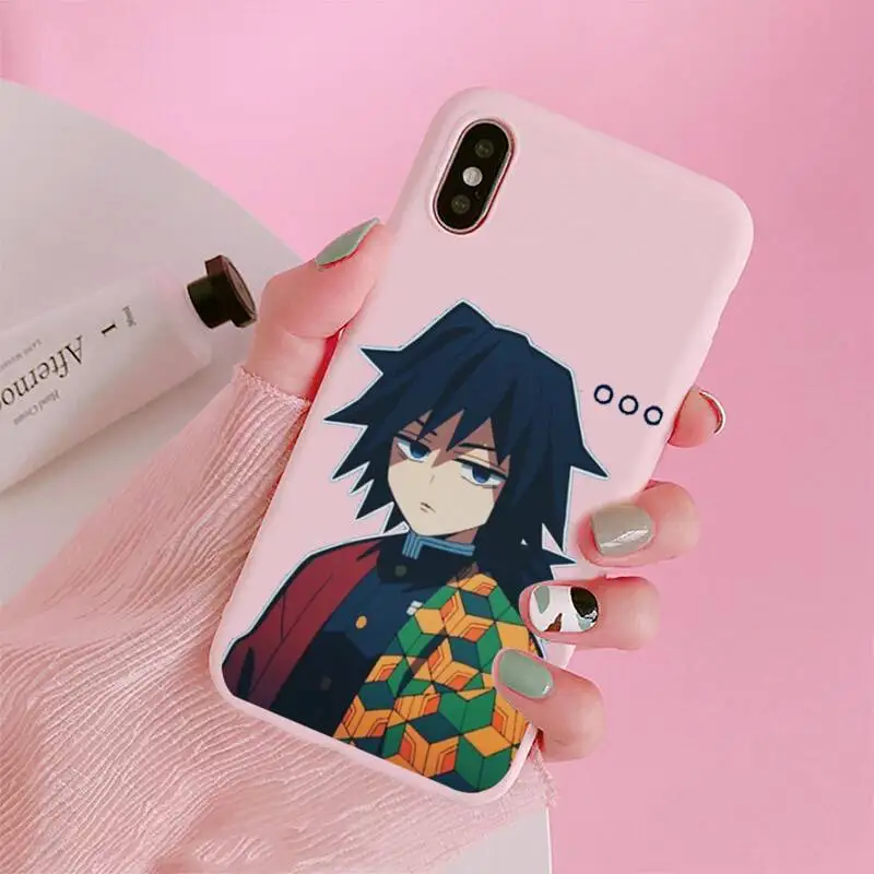 

Anime Kurama Demon Slayer Phone Case Candy Color Pink for iPhone 11 pro XS MAX 8 7 6 6S Plus X 5S SE 2020 XR