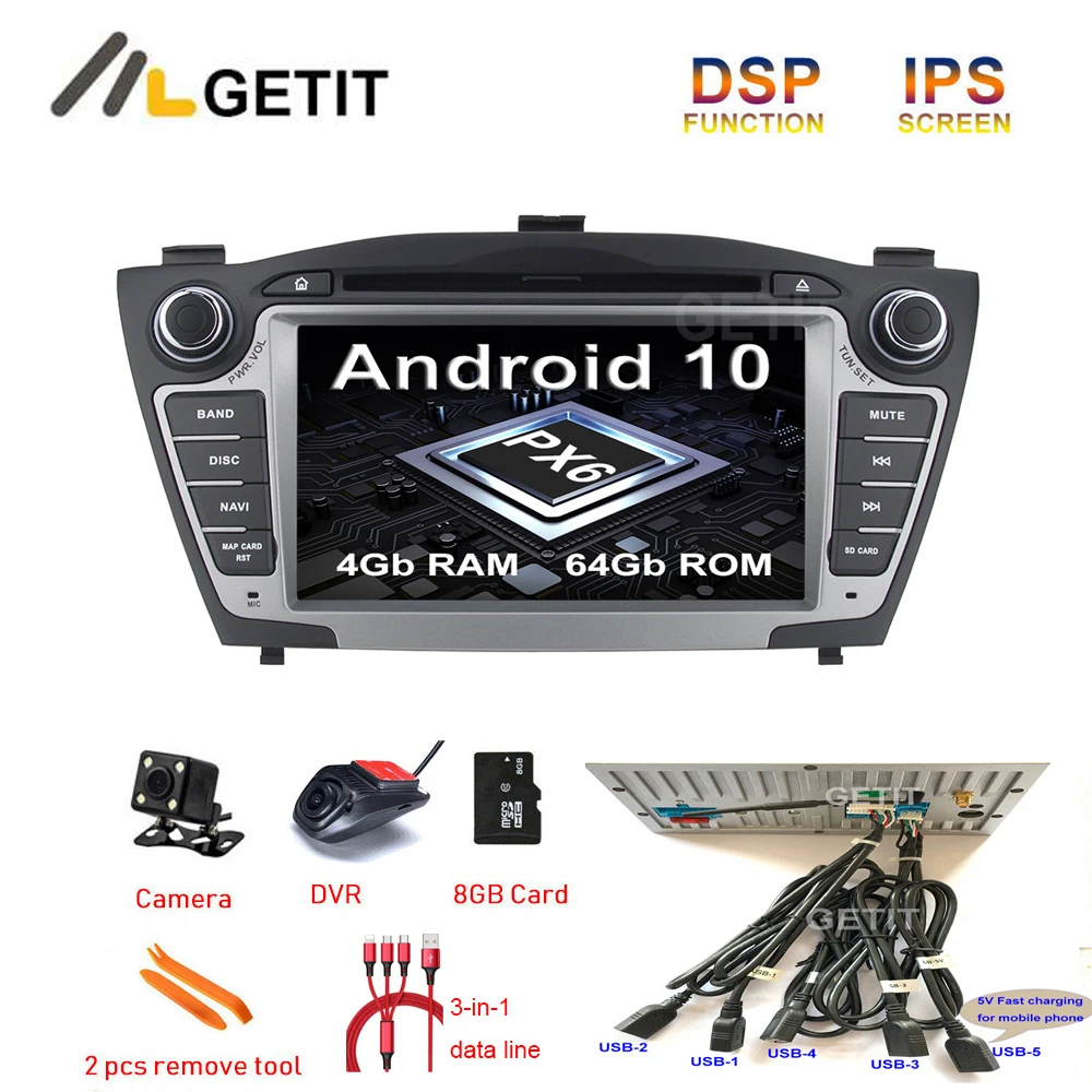 DSP 64G PX6 Android 9 Автомобильный DVD стерео плеер радио gps для hyundai IX35 Tucson 2010 2013 с WiFi