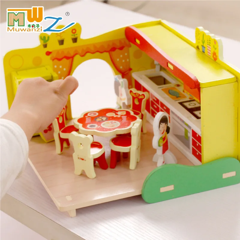 Детские 3D деревянные пазлы игра дом игрушка кухня гостиная ферма мозаика ребенок