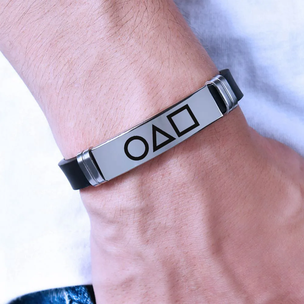 

Корейский модный черный силиконовый браслет из игры кальмар, браслеты из нержавеющей стали, подарочные украшения, коллекция аксессуаров