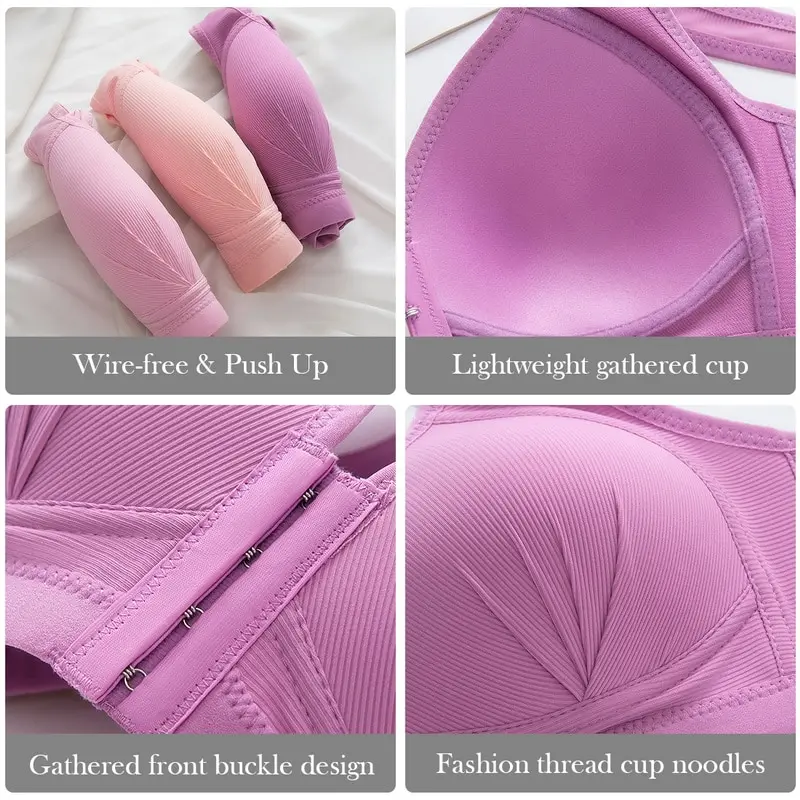 

Sexy Push Up Bra Front Closure Solid Color Brassiere Wireless Bralette Breast Seamless Bras for Women Underwear Plus Size