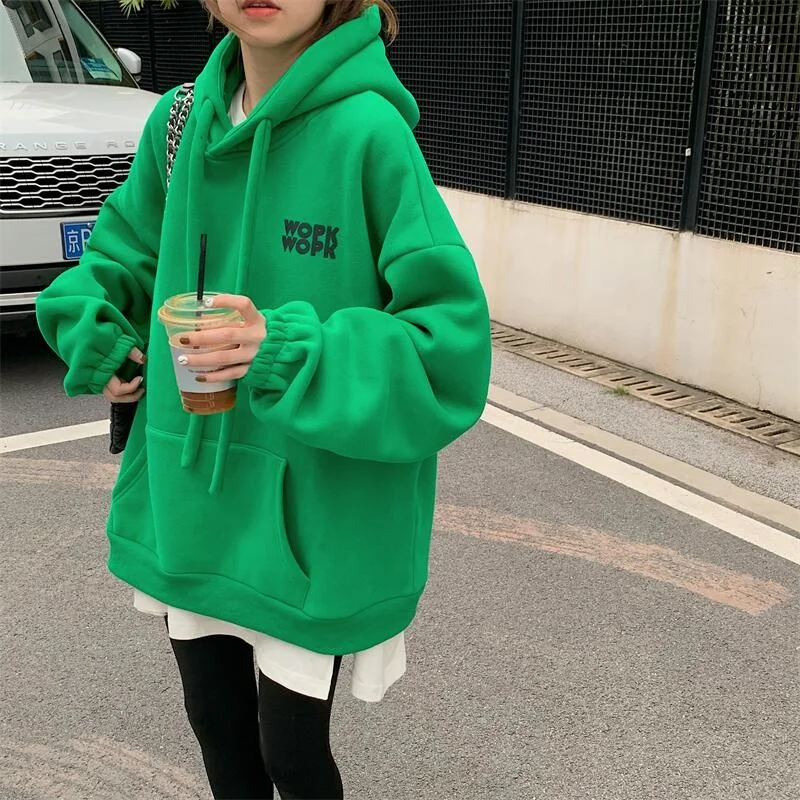 Женский свитер с капюшоном зеленый плюшевый Свободный Длинный пуловер средней
