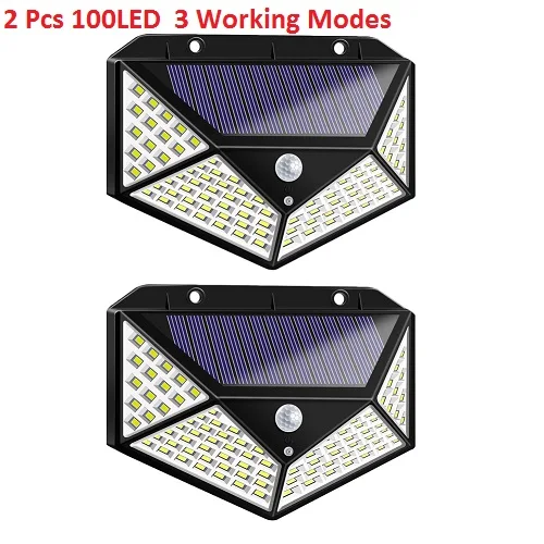 2pcs 100LED 30/100 светодиодный настенный светильник с датчиком движения на солнечной батарее, уличный водонепроницаемый светильник для безопасности во дворе, светодиодный светильник на солнечной батарее для улицы, сада, патио - Испускаемый цвет: 2pcs 100LED