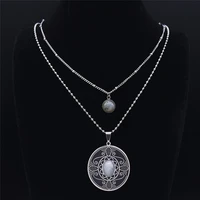2pcs flash stone stainless%c2%a0steel layered necklace women silver color boho necklace charms jewelry bijou femme 2022 n3611s04