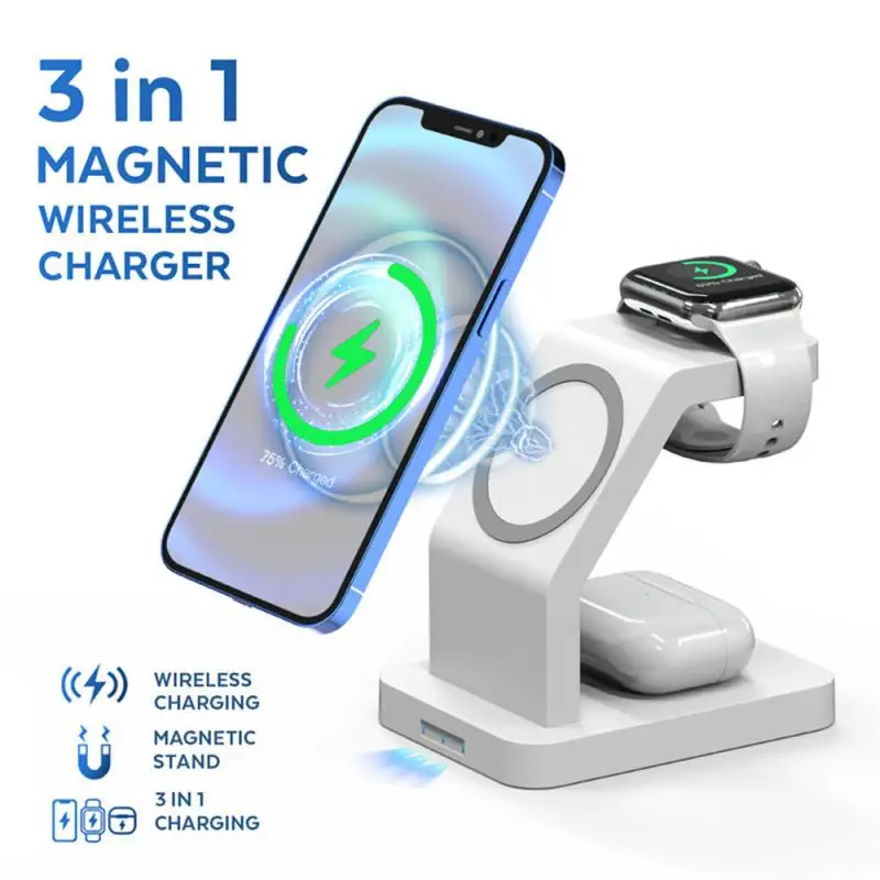 

3 In 1 Magnetic Wireless Charger 15W Fast Wireless Charger Station For Iphone 12 Mini 12 Pro Max Apple Watch/AirPods Series 2021
