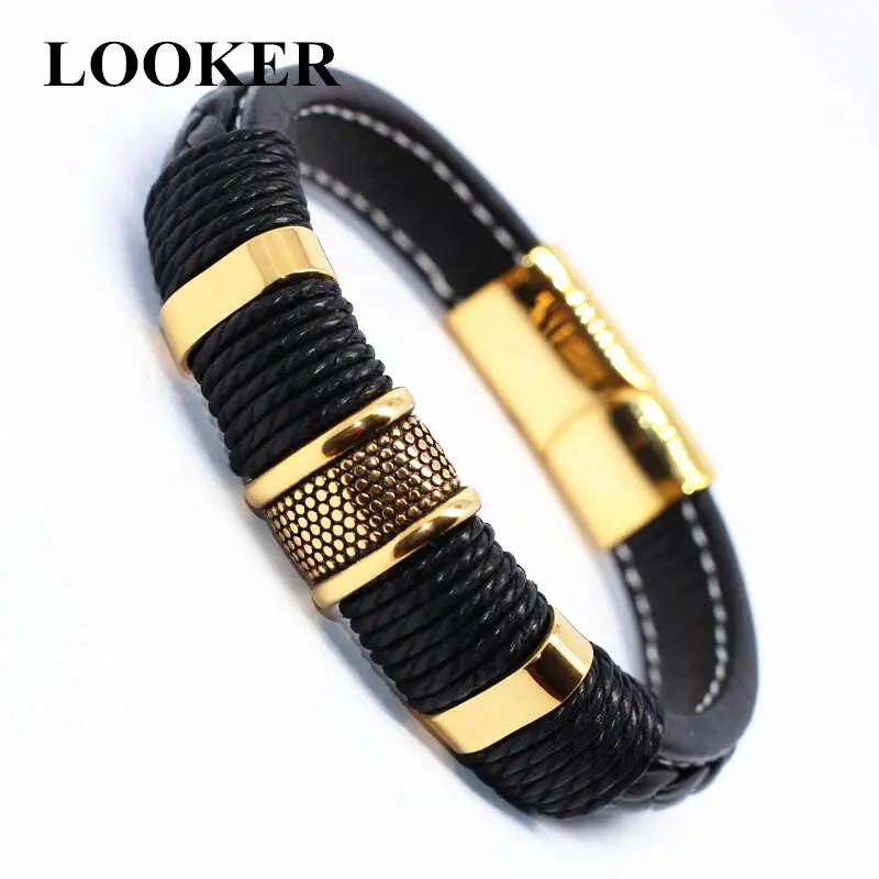 LOOKER Handmade Genuine Leather Weaved Man Bracelets Casual/Sporty Cool Men Jewelry De Couro Pulseiras Masculinos | Украшения и