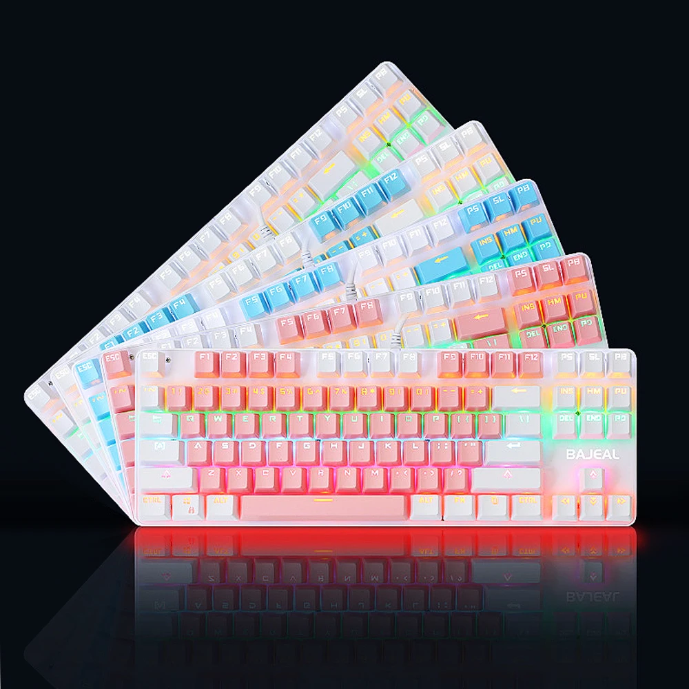 

87 Keys Wired Mechanical Keyboard Mixed Light Mechanical Keyboard with Mechanical Blue Switch Suspension Button White+Blue
