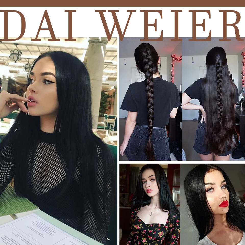 

Dai Weier Synthetic Lace Wigs 30 inch Heat Resistant Fiber Long Black Wig Cosplay Wigs Lolita For Women Part Lace Front Hairline