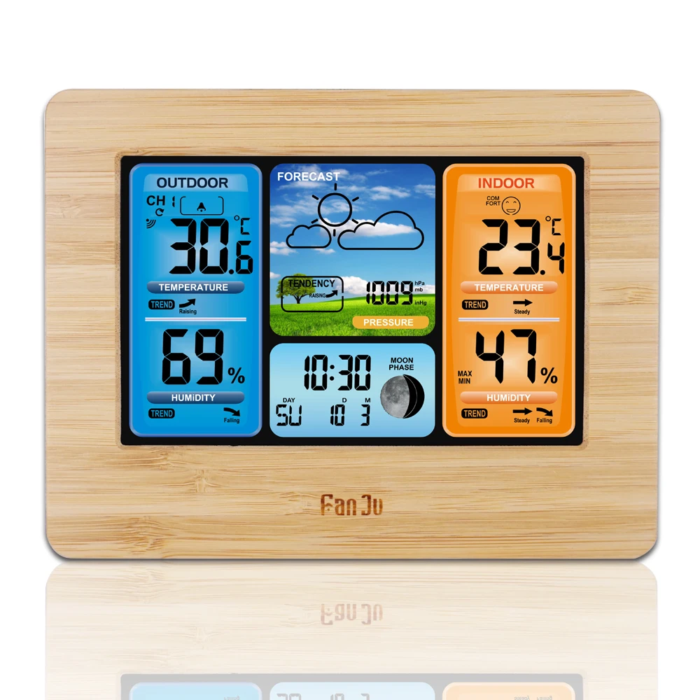 

FanJu FJ3373W Digital Weather Station Alarm Clock Temperature Humidity Digital Clock Backlight Snooze Function Clock