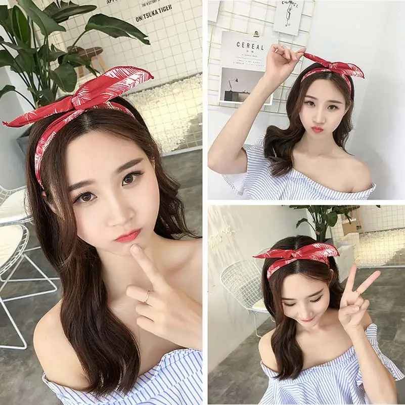 

Yoga Women Rabbit Ear Printing Headband Bowknot Elastic Iron Wire Hair Bands Leopard Floral Scrunchie Hair Accessories Headwrap