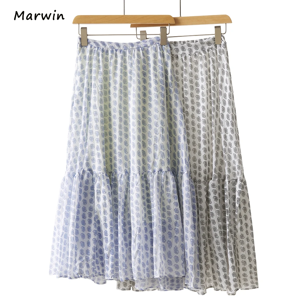 

Женская юбка с принтом Marwin & Friend, эластичная двухцветная юбка А-силуэта, с цветочным принтом, весна-лето