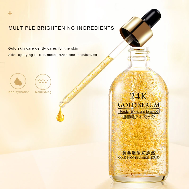 24K золотой напряженный увлажняющий экстракт чистая сыворотка с гиалуроновой кислотой эссенция против морщин жидкий увлажняющий, антивозрастной уход за кожей