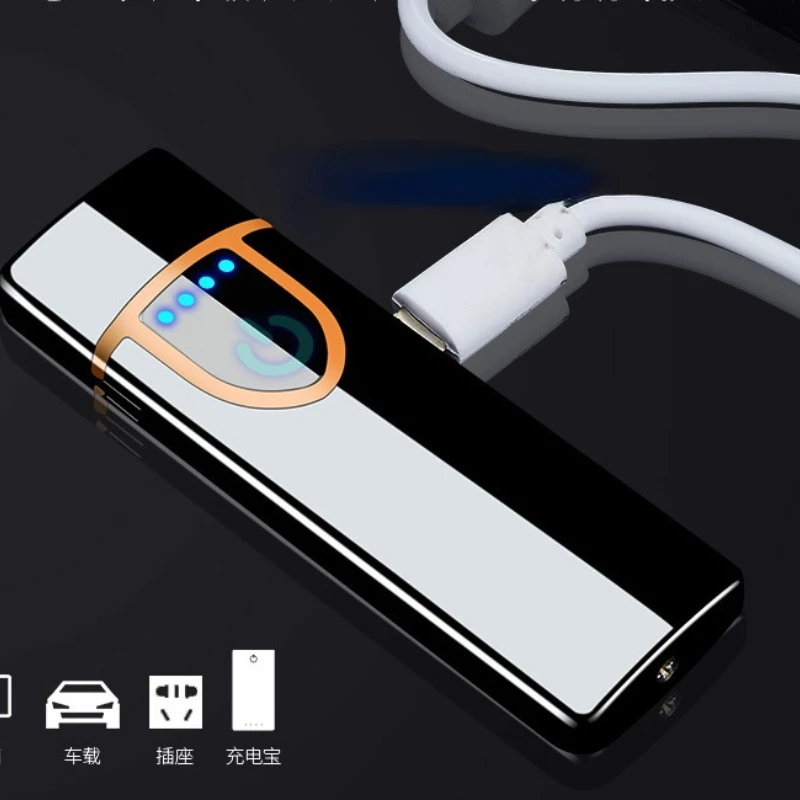 USB Electronic Lighter Fingerprint Touch Lighter Metal Rechargeable Lighter Double Heating Wire Cool Lighter enlarge