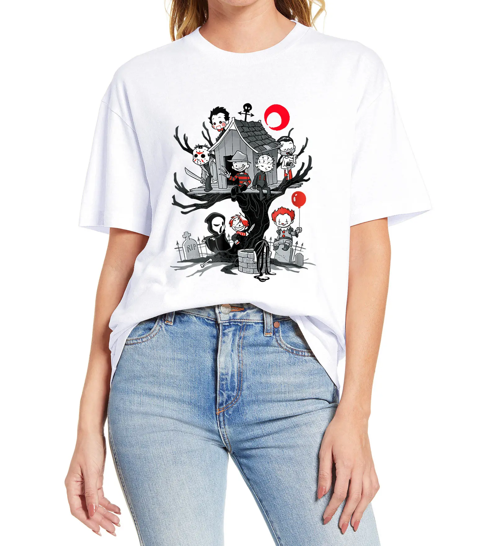 

Celebrating Halloween Pattern Lovers T-shirt Women's Short Sleeve T-shirt Vintage Unisex Tops Oversized Cotton Tops