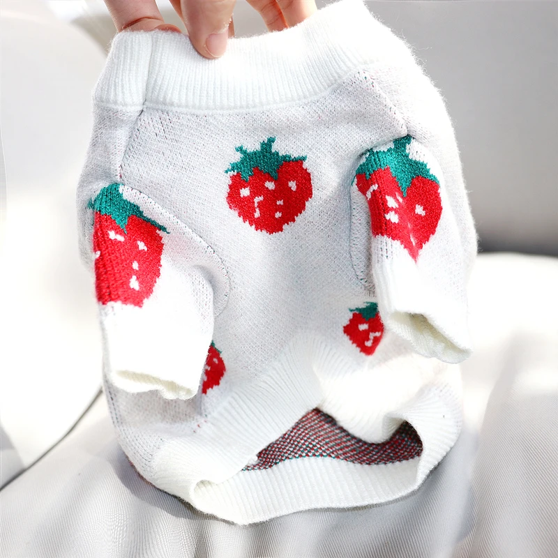 Autumn/Winter Pet Strawberry Print Sweater Small Dog Cat Teddy Bichon Hiromi Schnauzer Yorkshire Poodle Clothes | Дом и сад