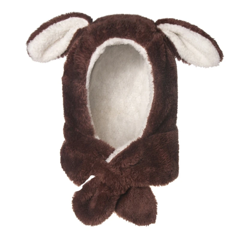 

Winter Warm Hooded Long Scarf Hat Puppy Dog Ears Fuzzy Plush Earflap Cap Shawl X5XA