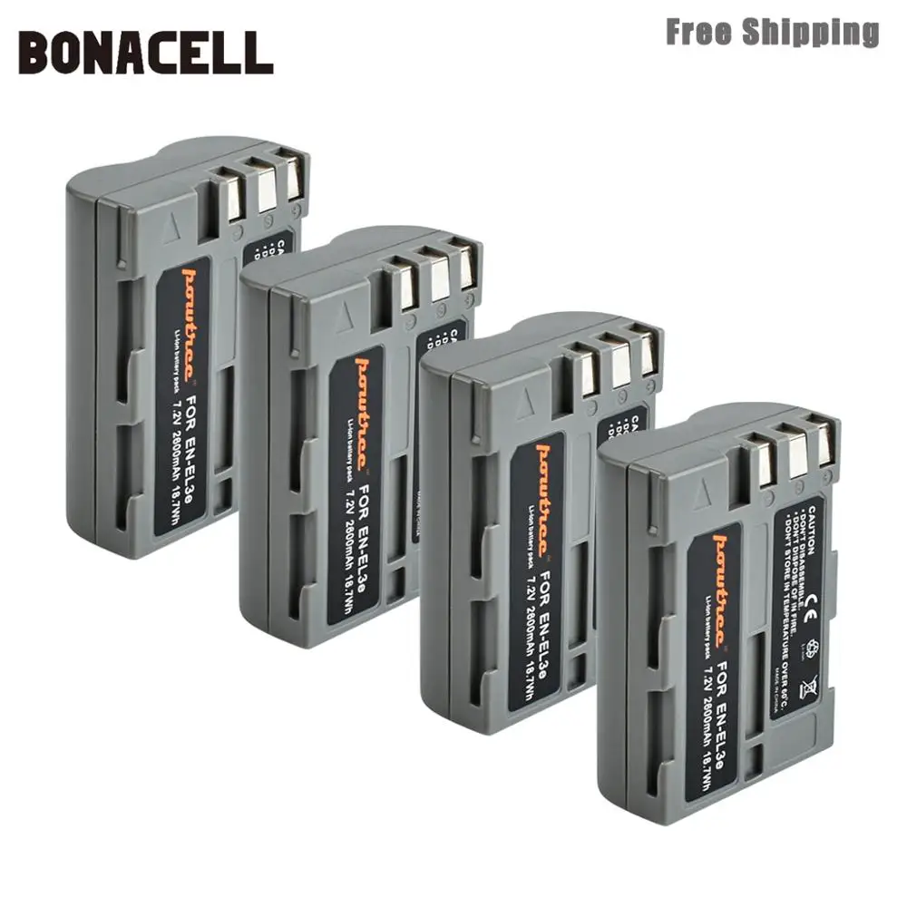 4 Pack Battery Bonacell 2600 мА/ч, EN-EL3e RU EL3e EL3a ENEL3e цифровой Камера Батарея для Nikon D300S D300 D100 D200 D700 D70S D80 D90 D50 L50 - Цвет: 4 Pack Battery