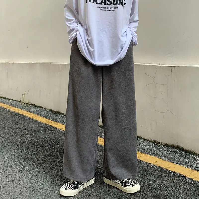 

Solid corduroy pants men straight trousers 2021 autumn new Korean fashion pocket personality casual sports wide-leg pants trend
