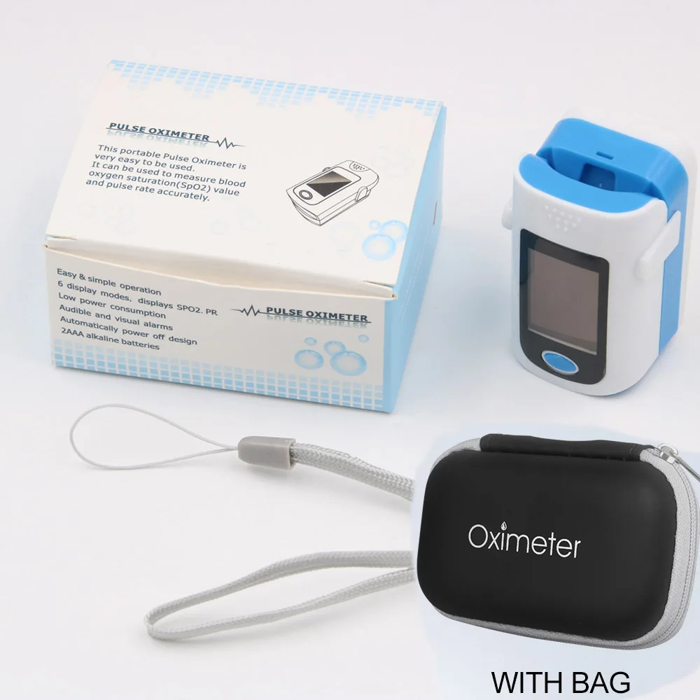 blue WITH bag Портативный Пальчиковый оксиметр, медицинское оборудование, монитор сердечного ритма, ЖК-аппарат для измерения сердечного ритма, Saturometro Home - Color: blue WITH bag