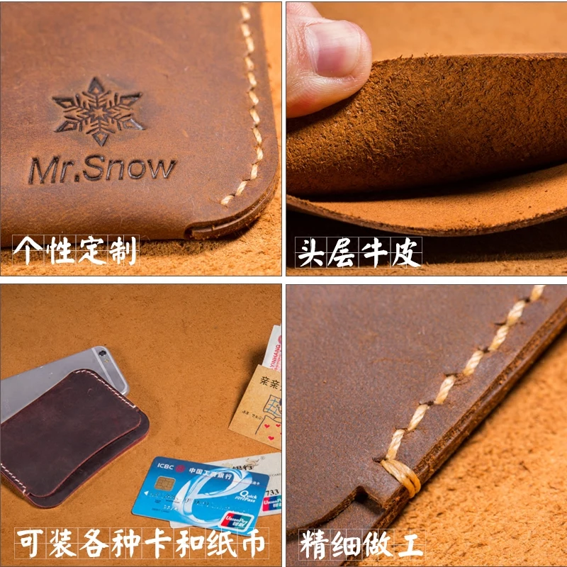 Тонкий кошелек ручной работы из держатель для карт натуральной коровьей кожи с