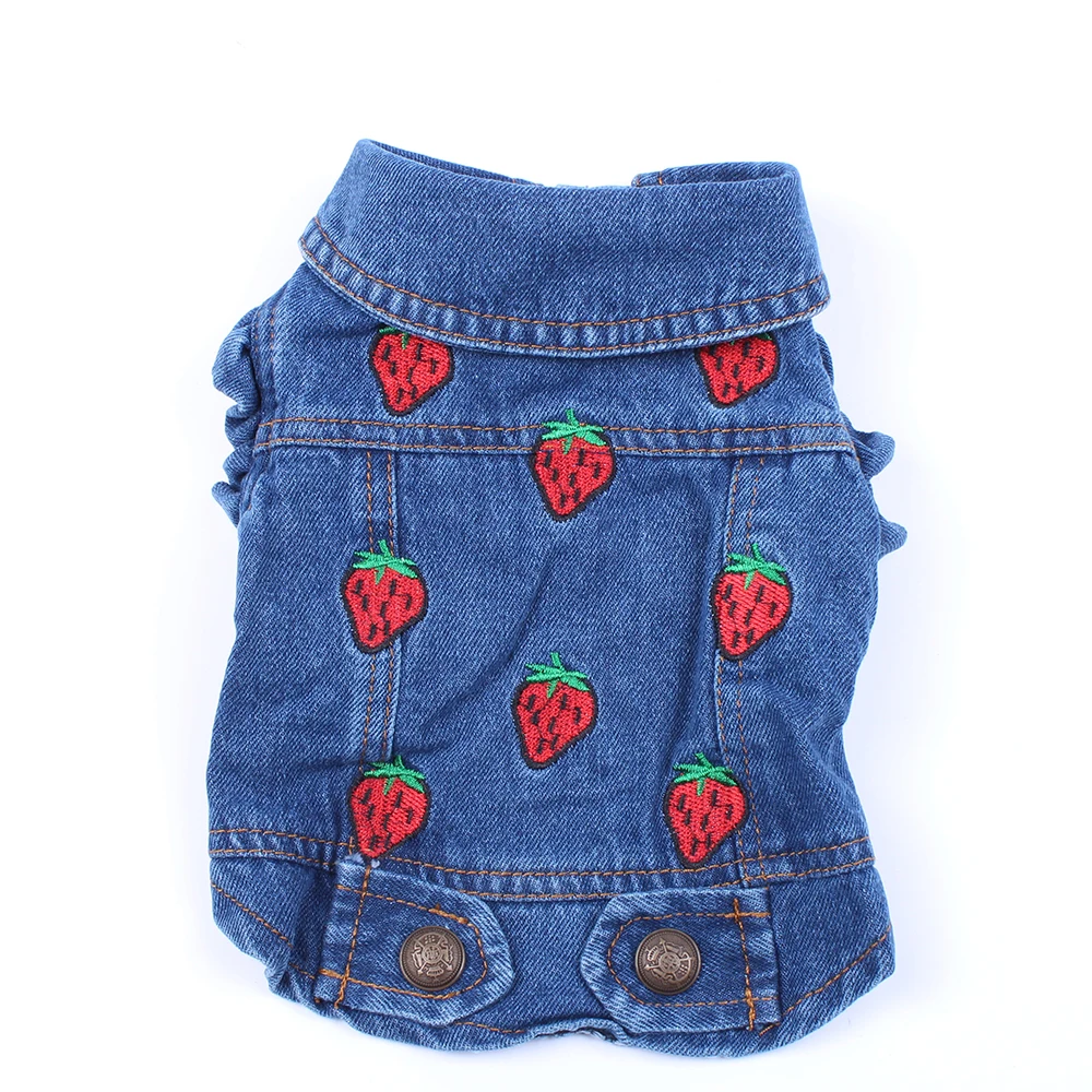 Strawberry Джинсовая куртка для собак, кошек, клубники, Синее джинсовое пальто, жилет, одежда для щенков, одежда, 6 размеров - Цвет: Strawberry