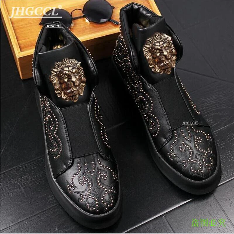 НОВЫЕ брендовые туфли с заклепками для мужчин кожаные лоферы мужские на толстой