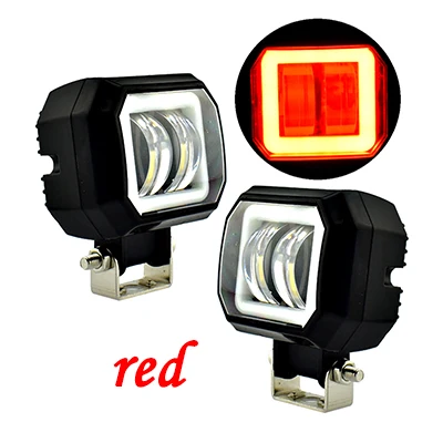 2pc-square-red Рабочие Автомобильные фары 12 В 20 Вт светодиодные мото фары дальнего света Ангел глаз лампа Внедорожник Трактор Лодка прожекторы Автомобильная фара - Цвет: 2pc-square-red
