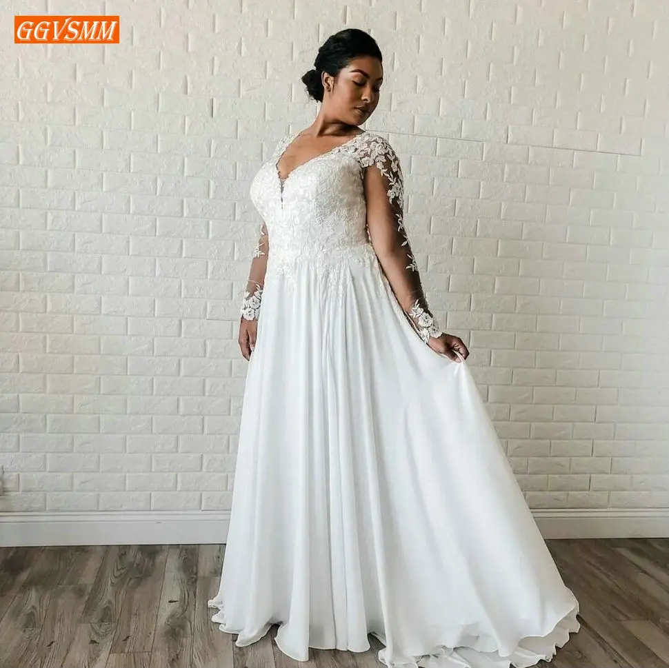 

Модные Африканские свадебные платья в стиле бохо с v-образным вырезом, длинные рукава, аппликация, шифоновые Свадебные платья трапециевидно...
