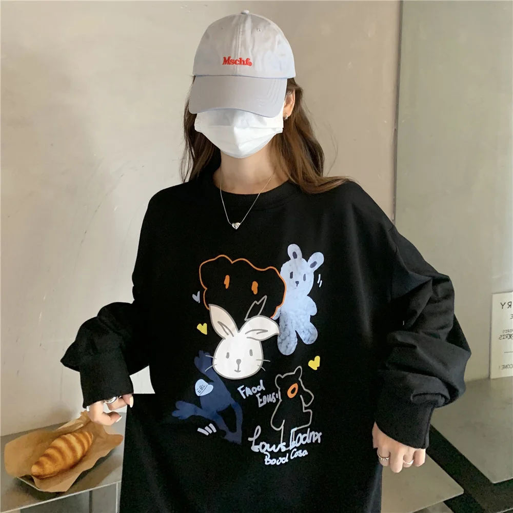 

Черный свитер с круглым вырезом, женская одежда, Свободный Топ в Корейском стиле, Новинка весна-осень 2021, дизайнерский Топ с длинным рукавом