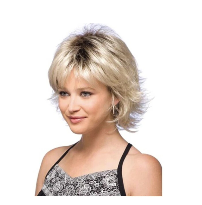 

New Fashion Sexy Women's Wigs Short Blonde Curly Wavy Synthetic Hair Full Wig Props
