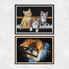 Набор для вышивки Собака спит, Набор для вышивки крестиком 11CT 14CT, с рисунком животного, с тремя кошками