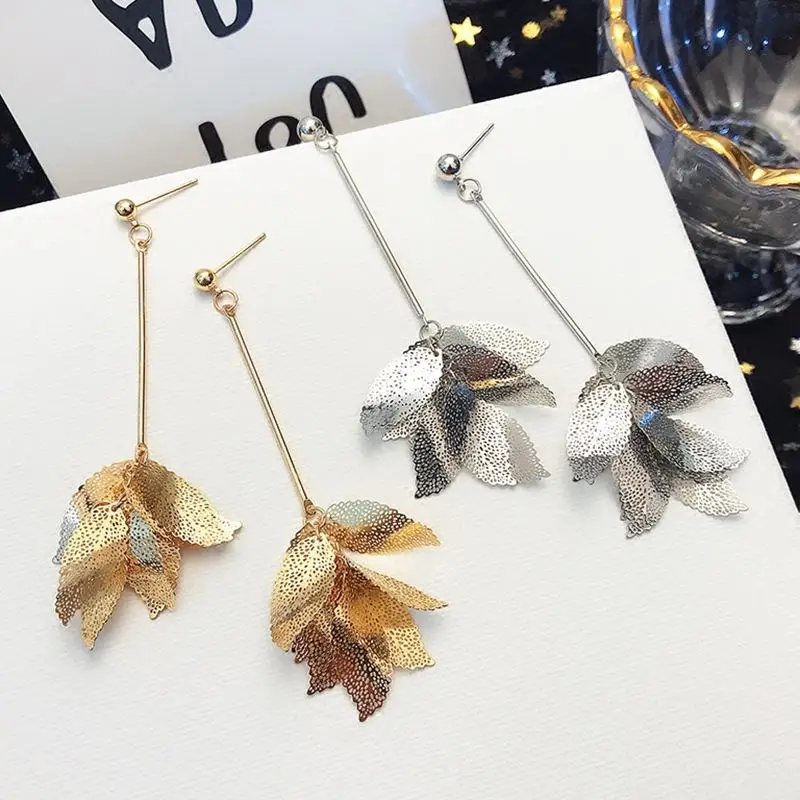 

Net Red Earrings Femininity Korean Personality Hipster Pure Copper Leaves Feud Earrings With Earrings Earrings Earrings