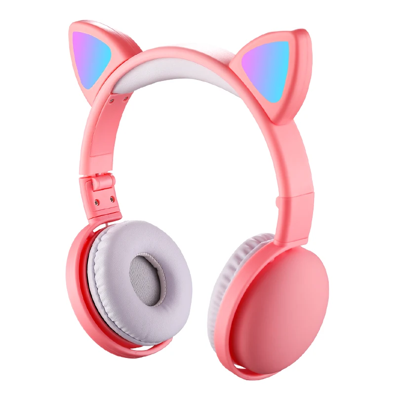 

AIKSWE Multiple Color LED Cat Ear Fold Headphones Bluetooth 5.0 HD Voice With Mic Wireless+Wired For Girls Gift and Kids Headset