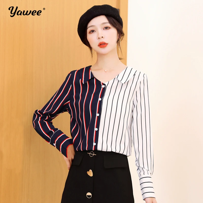 

Женская Асимметричная рубашка в полоску, свободная блузка с V-образным вырезом и длинным рукавом, весна-лето 2020