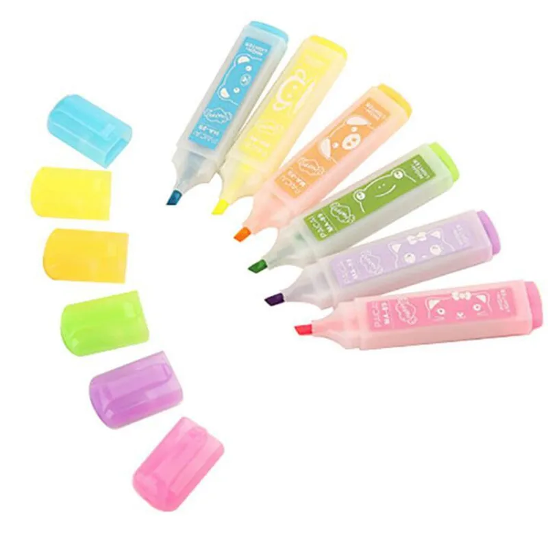 

Creative 6 pieces of cute candy color highlighter marker pen children DIY graffiti pen writing school supplies