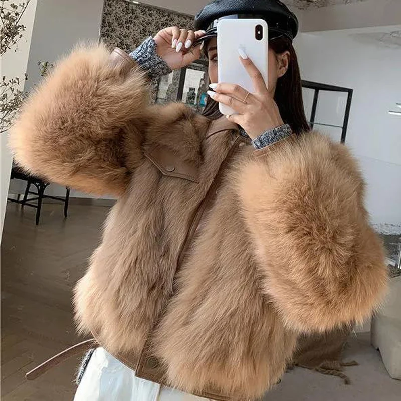 2021 Women Short Faux Fox Fur Jacket Autumn Winter New Lapel Fashion Parker Female Fur Coat Loose Elegant Buttons OverCoat