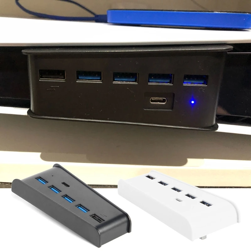 

For PS5 6 in 1 USB Hub USB Splitter Expander Hub Adapter with 5 USB A + 1 USB C
