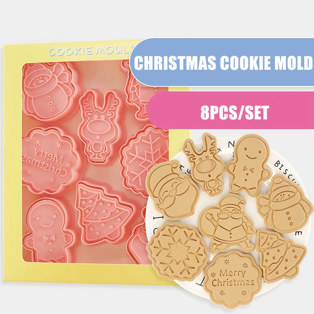 

8Pcs/set Christmas Cartoon Cookie Mold Home DIY Baking Tools 3d Press Fondant Biscuit Mould Baking Mold