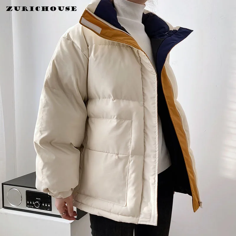 

ZURICHOUSE 2021 New Women's Winter Jacket Thick Korean Style Cotton Padded Coat Female Loose Stand Collar Warm Winter Parkas