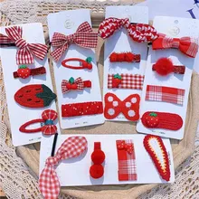 4 unids/set de horquilla de Navidad para niños, lazo rojo BB Clip Simple y lindo accesorios para el cabello nuevos (3)