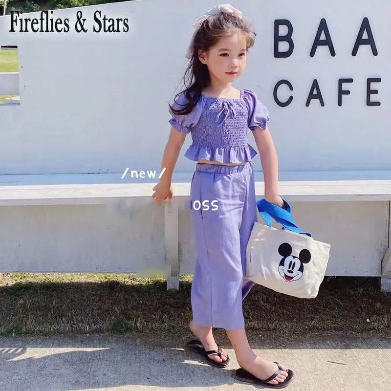 Летний комплект из 2 предметов для девочек блузка малышей + широкие штаны Детский