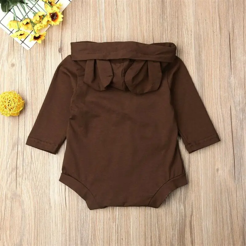 Newborn Baby Kids Girl Boy Hooded Long Sleeve Cute Bear Ear Romper Bodysuit Jumpsuit Cotton Clothes Outfits Autumn 0-18M | Мать и ребенок