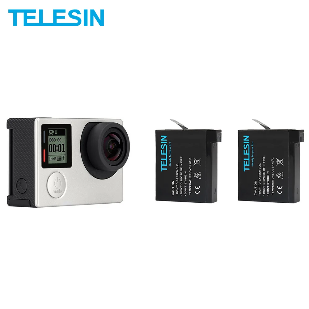 TELESIN 2 шт 1200mAh аккумуляторная батарея запасная батарея для GoPro Hero 4 черный Серебряный Ahdbt-401 аксессуары